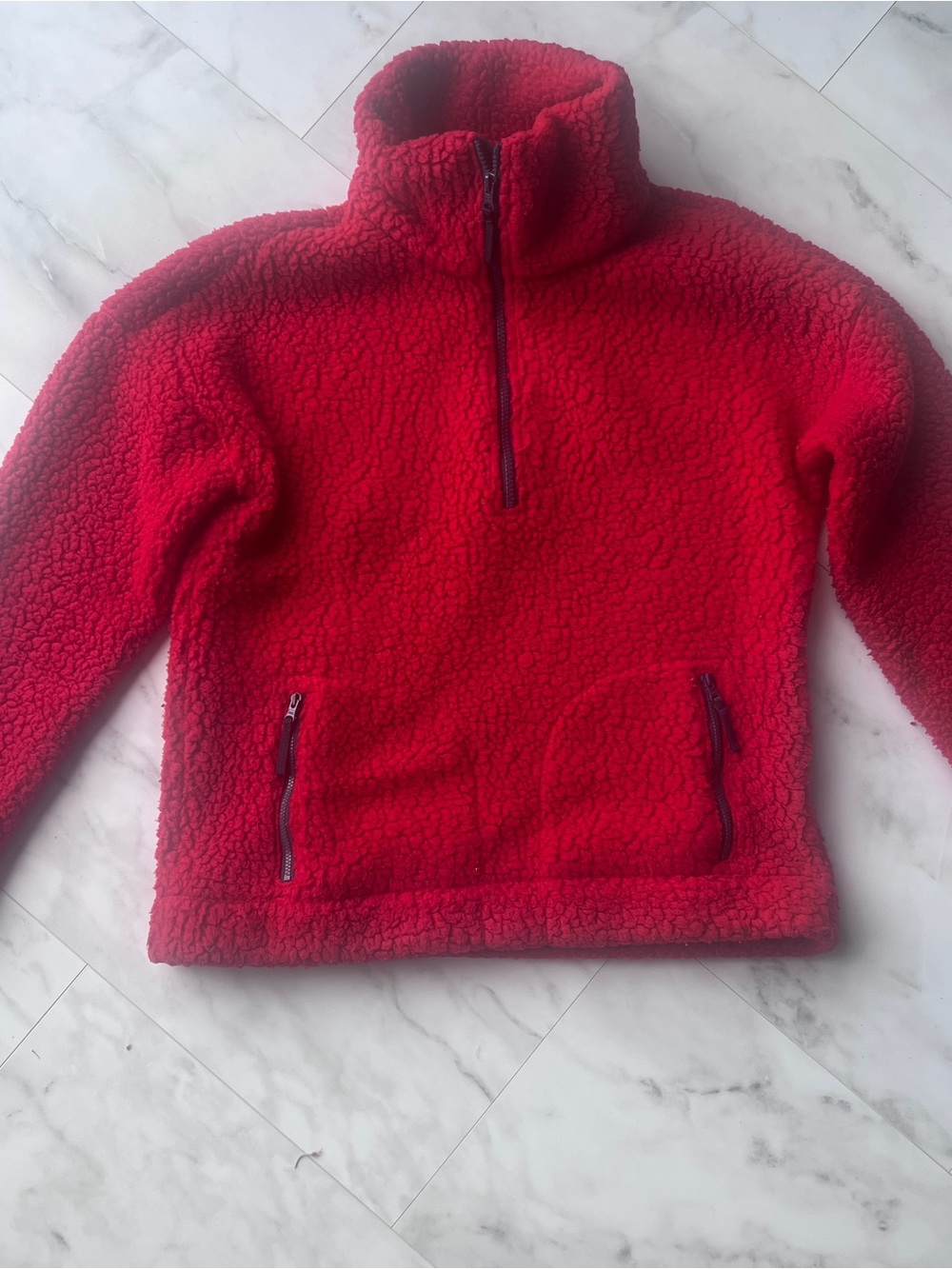 J. Crew Women’s “Vintage Fleece” Red Half-Zip Pullover size Small